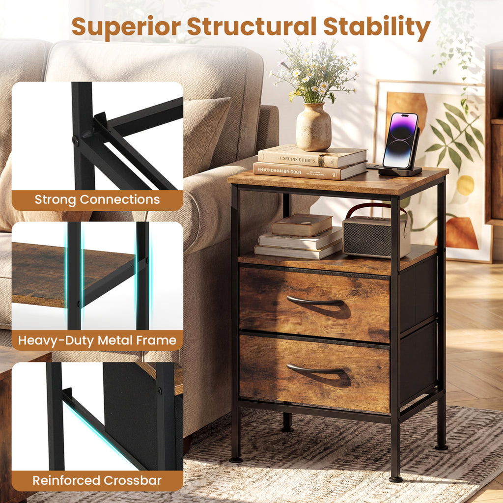 Nightstand with Charging Station 24.5" - Rustic Brown