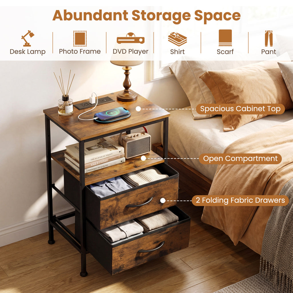 Nightstand with Charging Station 24.5" - Rustic Brown