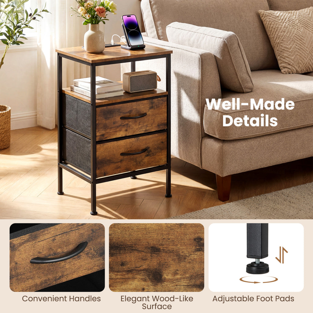 Nightstand with Charging Station 24.5" - Rustic Brown