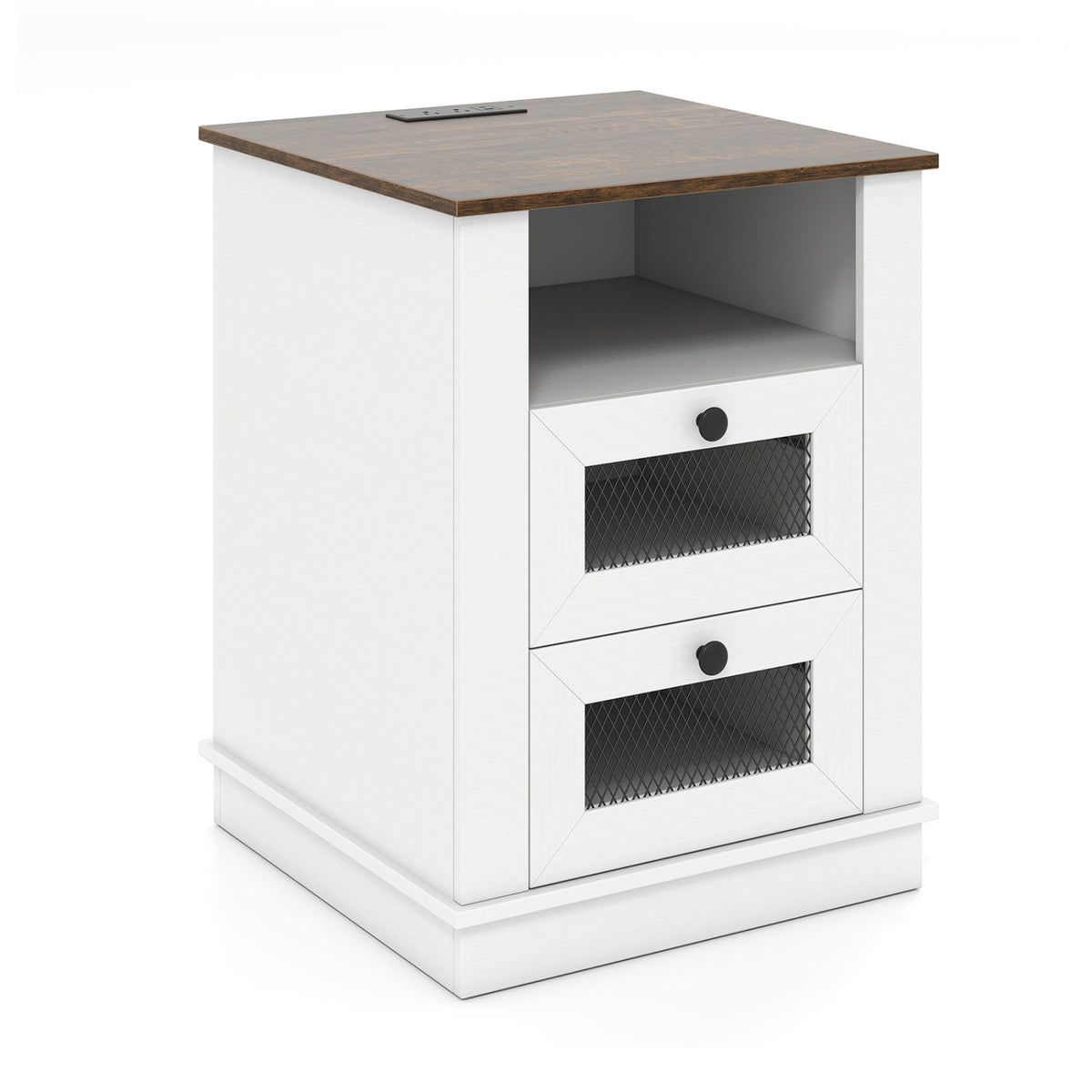 Nightstand with Charging Station & 2 Drawers - Rustic Brown