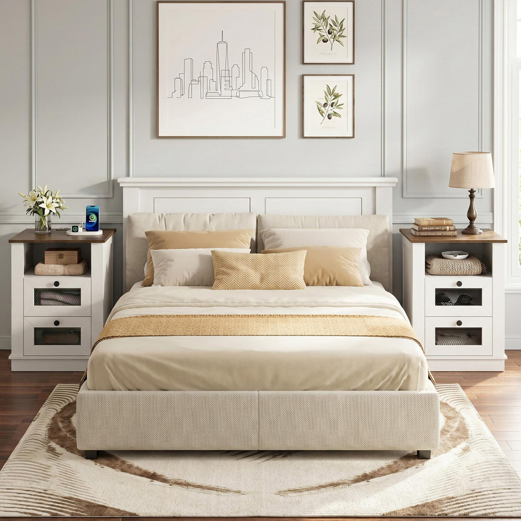 Nightstand with Charging Station & 2 Drawers - Rustic Brown