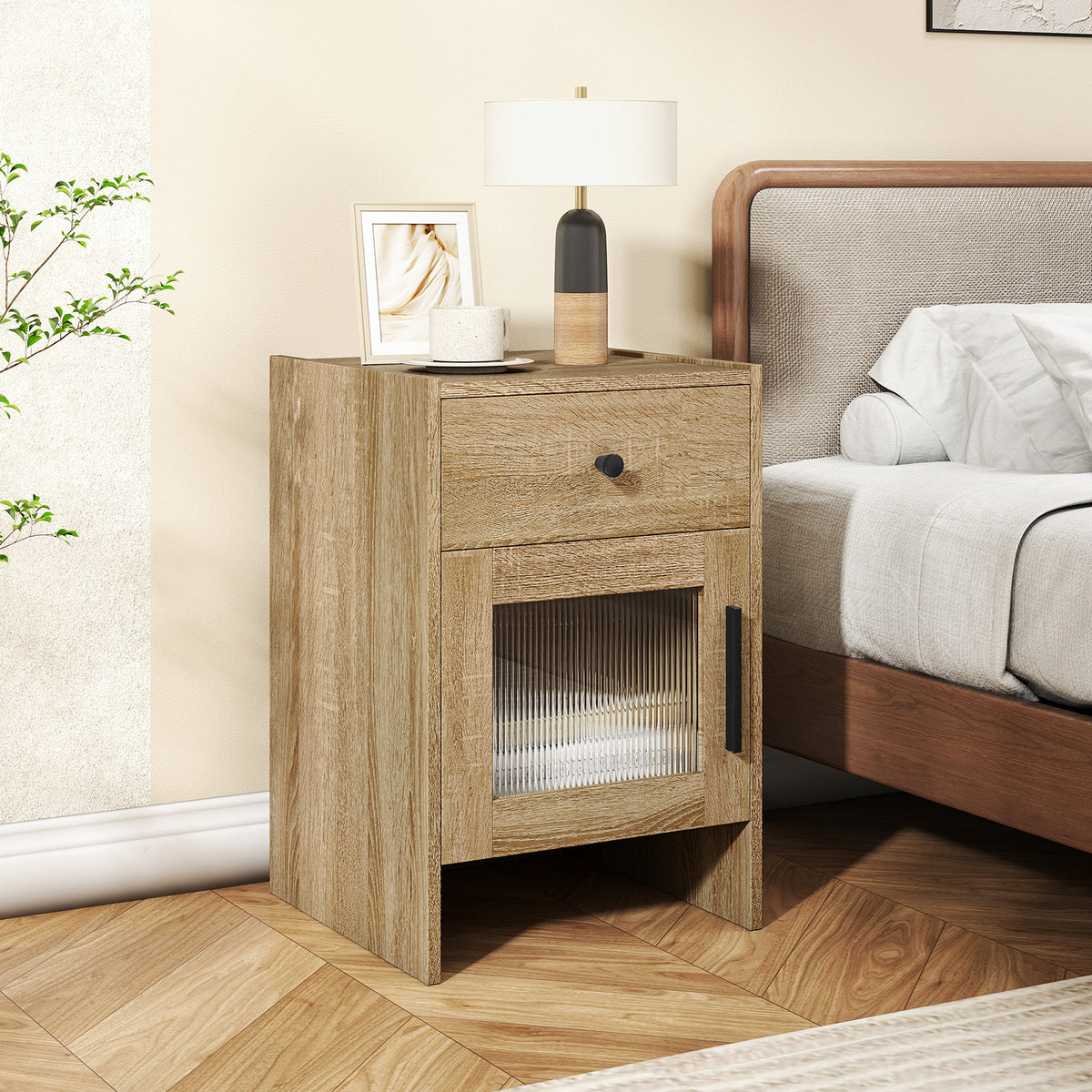 Nightstand with Drawer and Cabinet - Natural