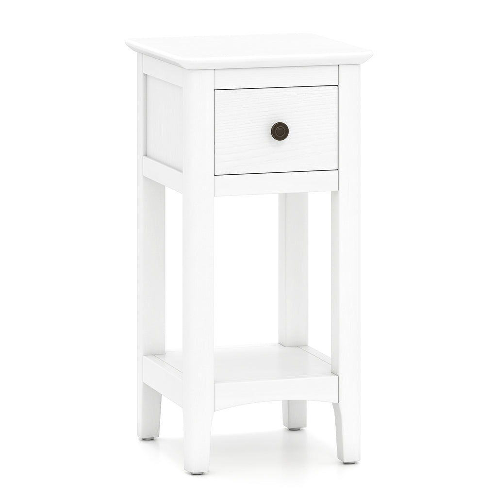 3-Tier Nightstand with Drawer and Open Storage Shelf, White