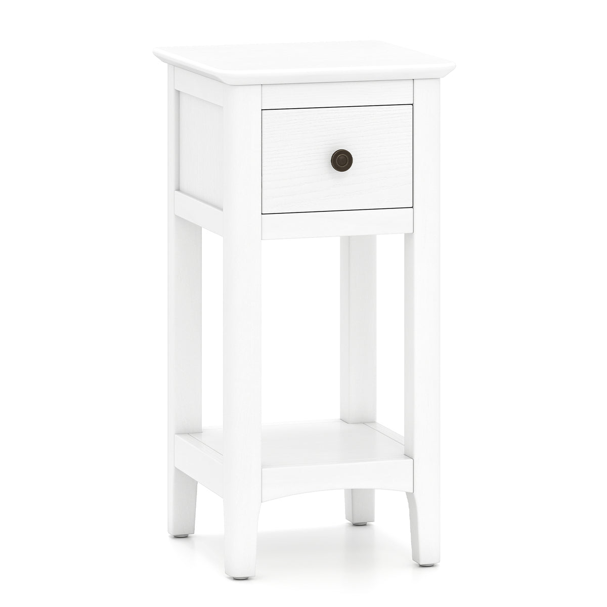 3-Tier Nightstand with Drawer and Open Storage Shelf, White