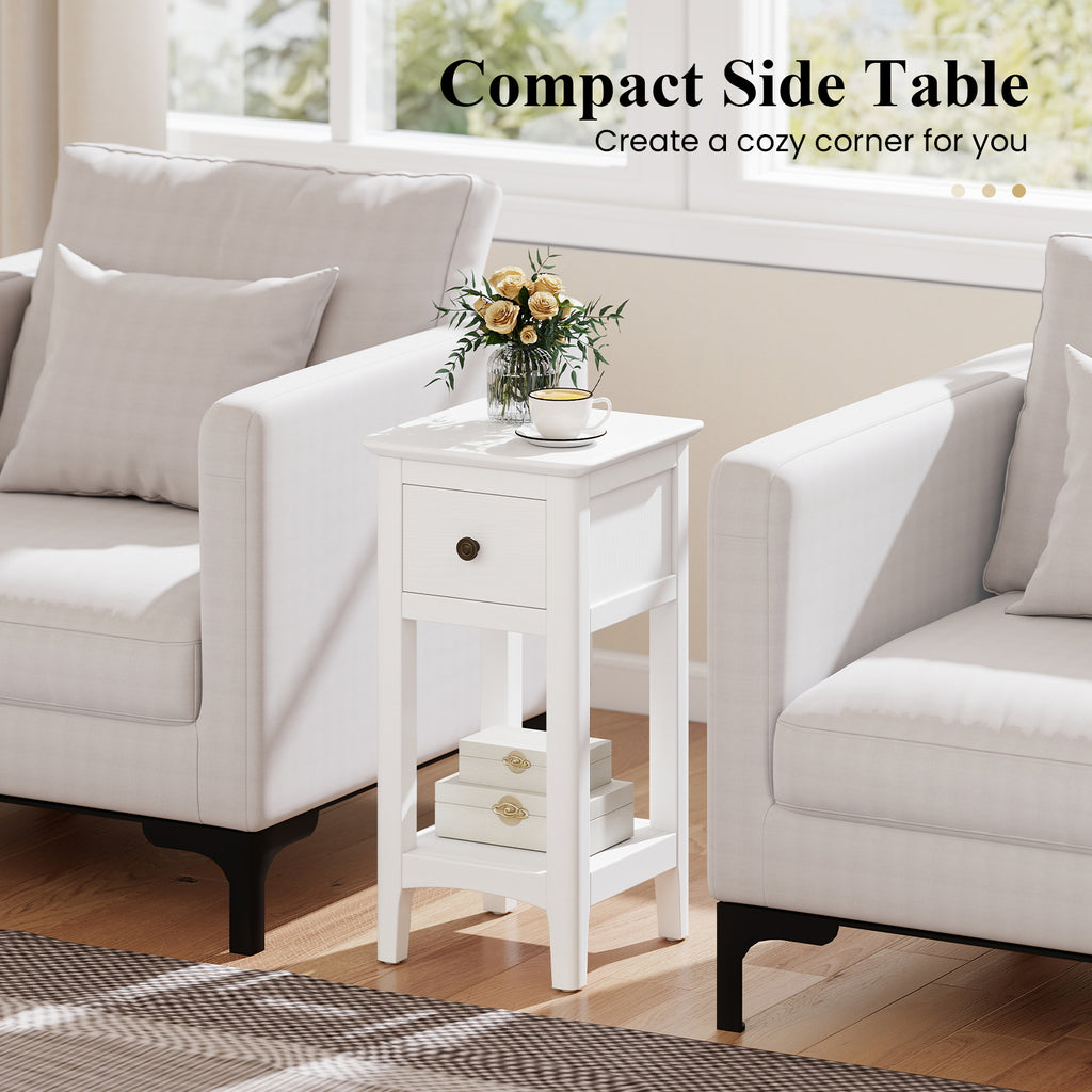 3-Tier Nightstand with Drawer and Open Storage Shelf, White