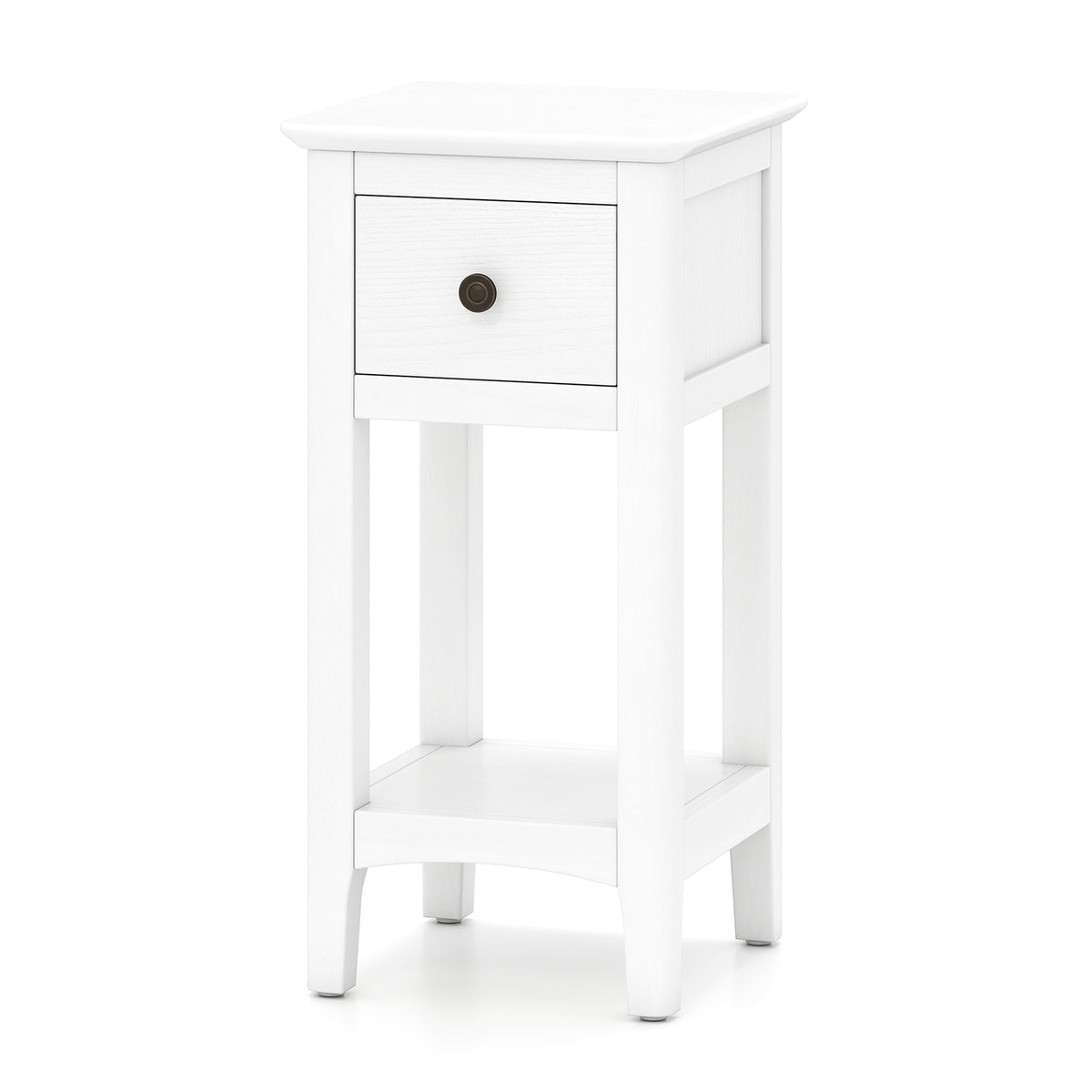 3-Tier Nightstand with Drawer and Open Storage Shelf, White