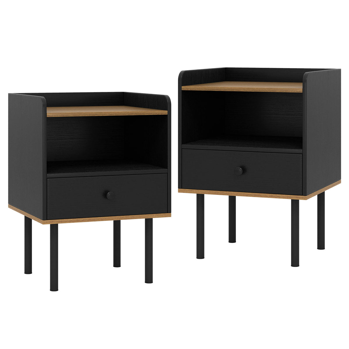 Nightstand with Drawer Side Table Set of 2 - Black