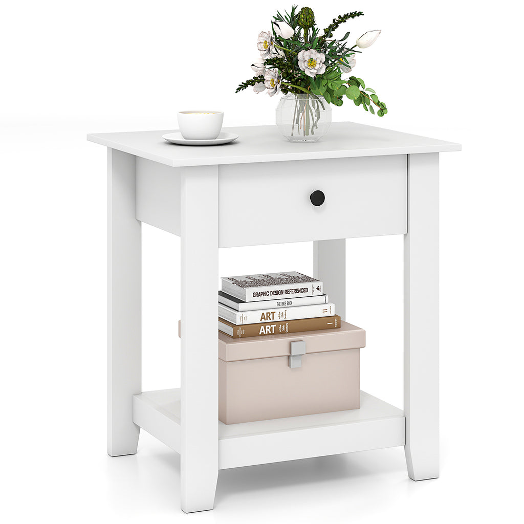 Nightstand with Drawer - White, Modern Bedside Table