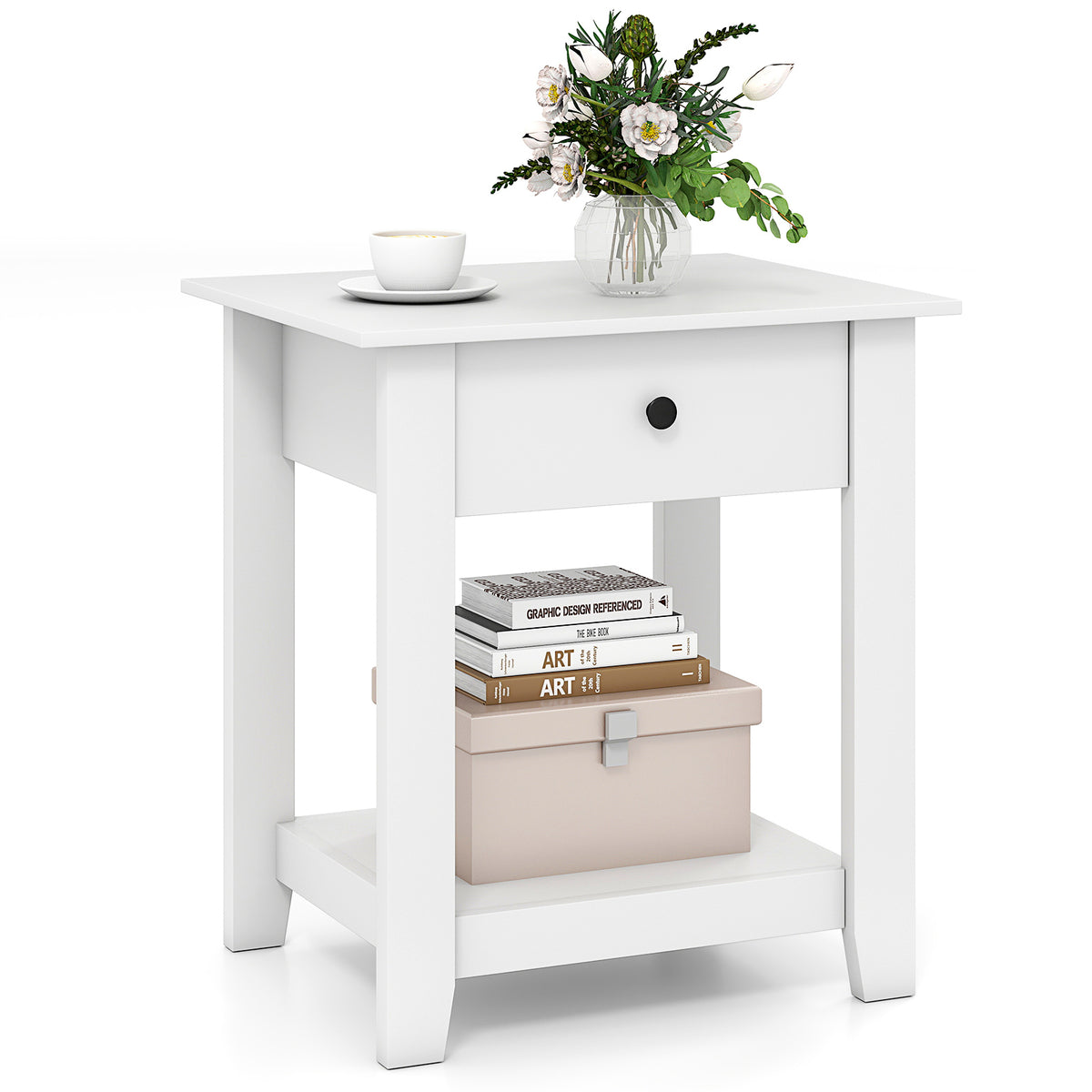 Nightstand with Drawer - White, Modern Bedside Table