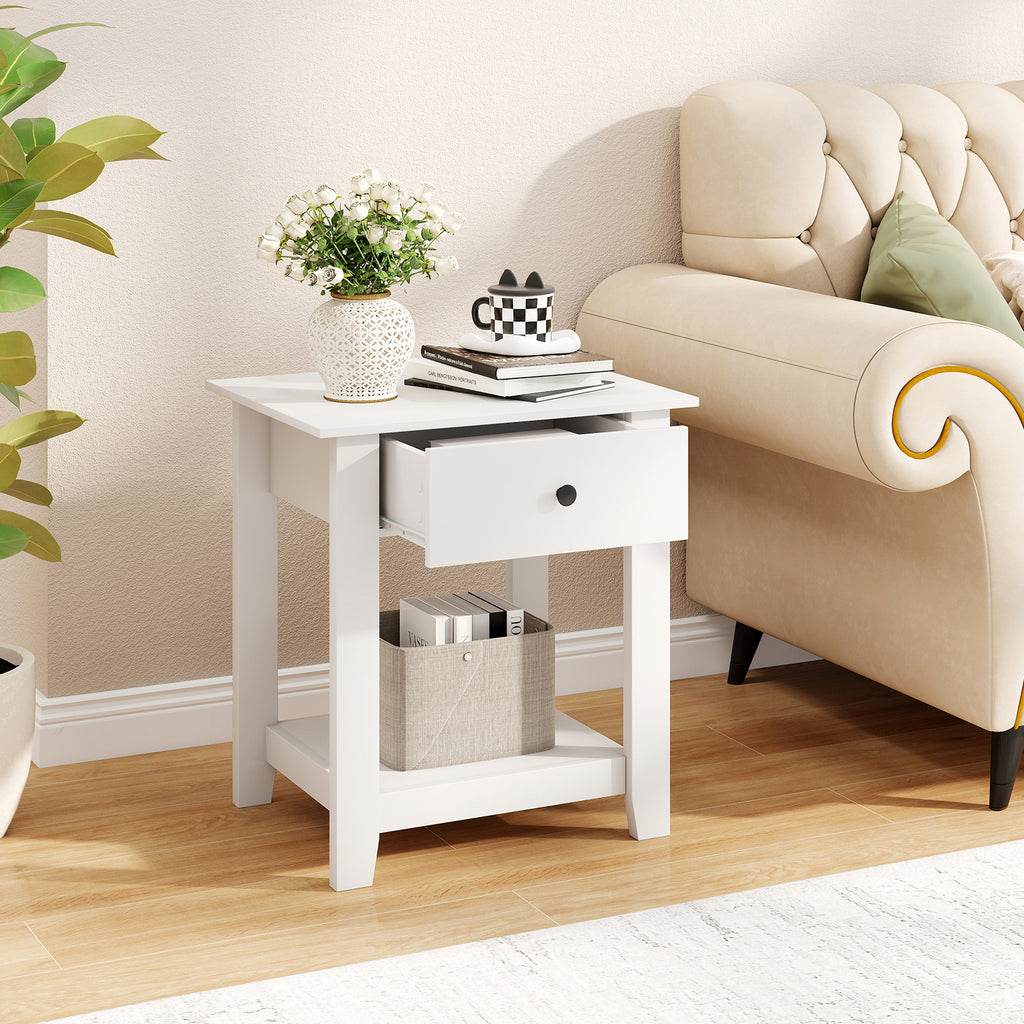 Nightstand with Drawer - White, Modern Bedside Table