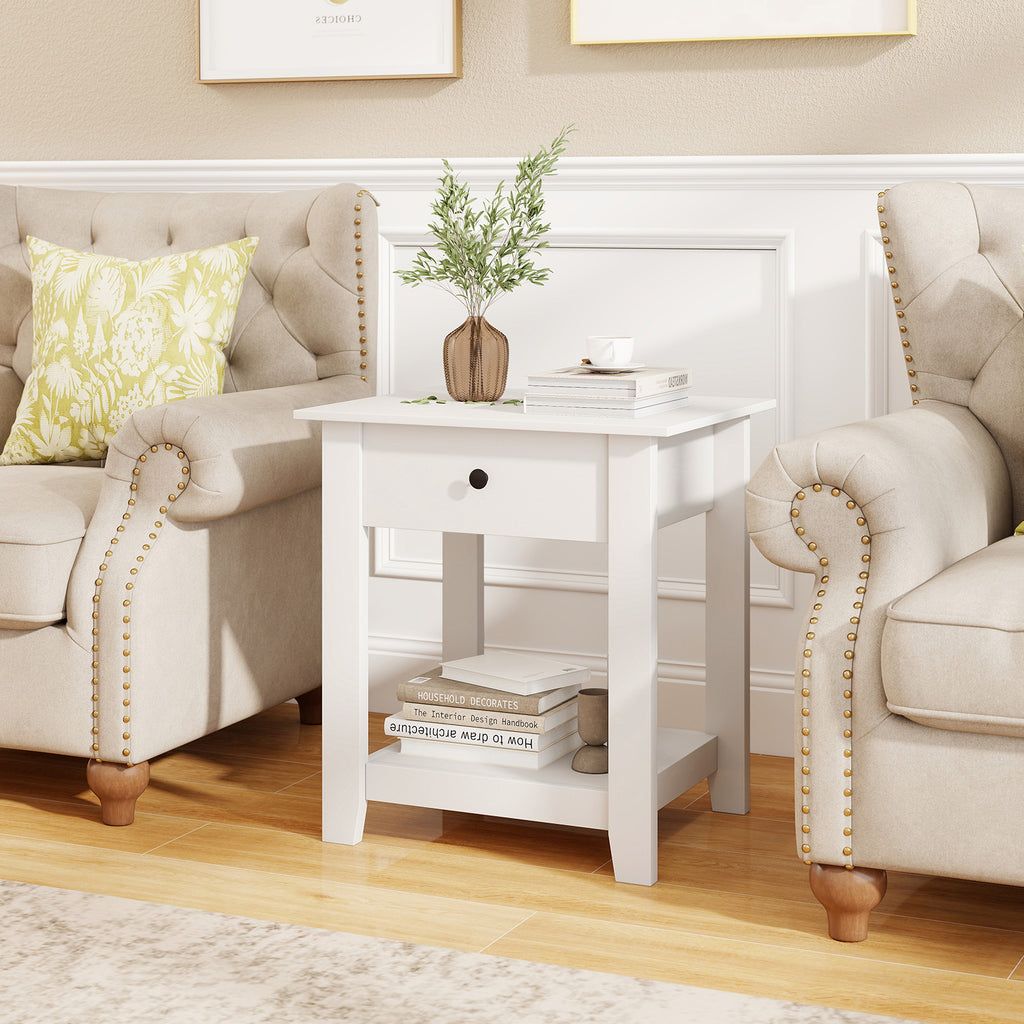 Nightstand with Drawer - White, Modern Bedside Table