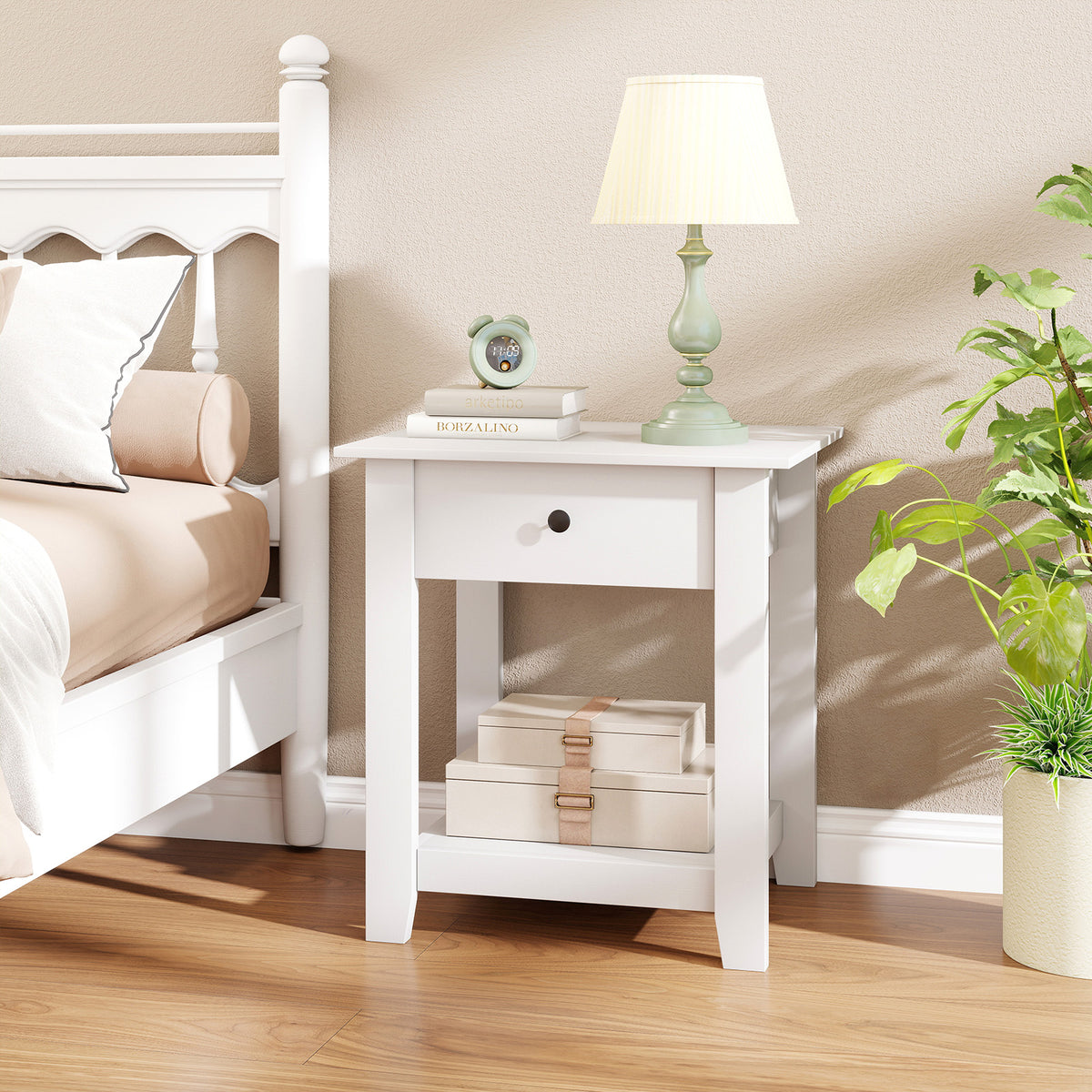 Nightstand with Drawer - White, Modern Bedside Table