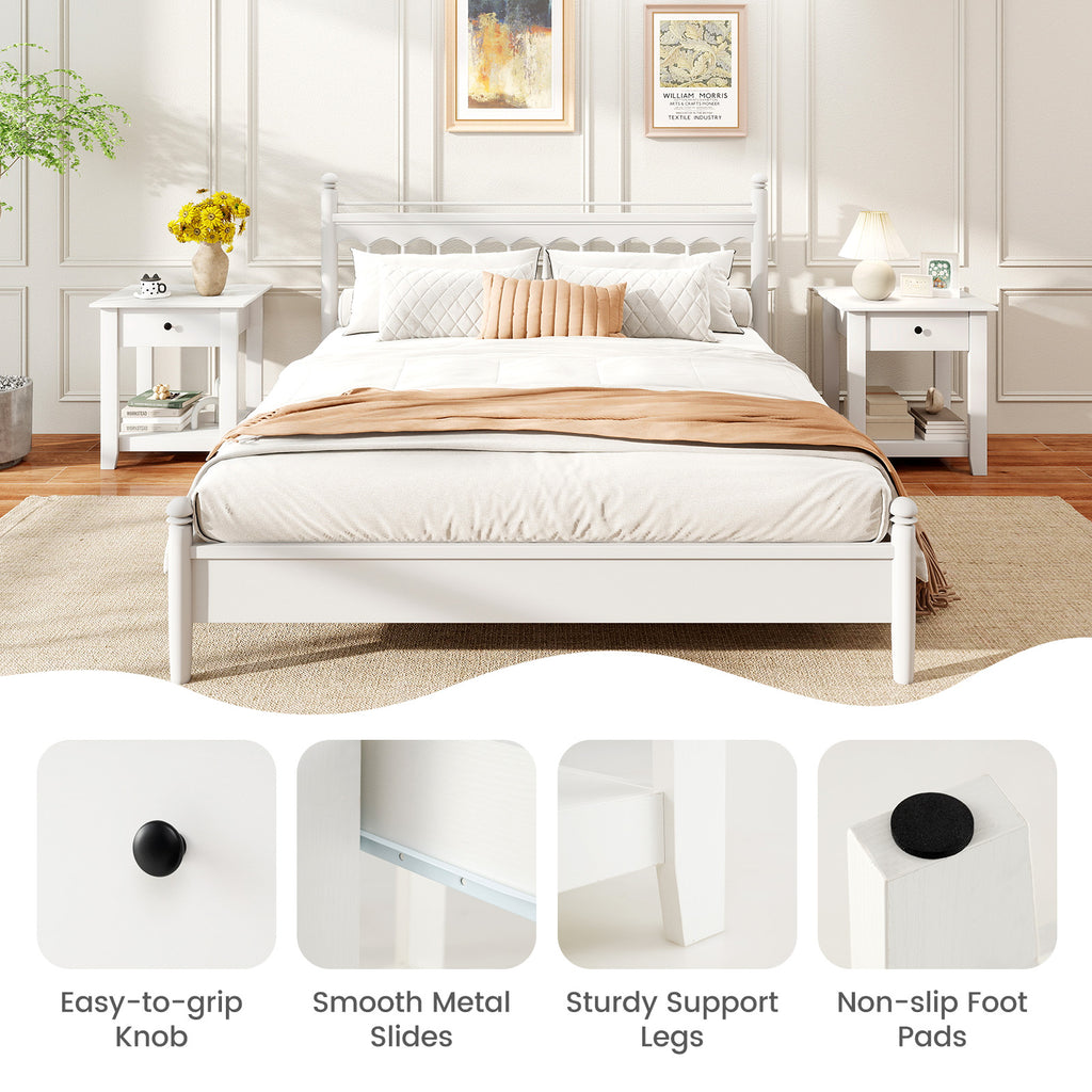 Nightstand with Drawer 3-Tier Bedside Table - White