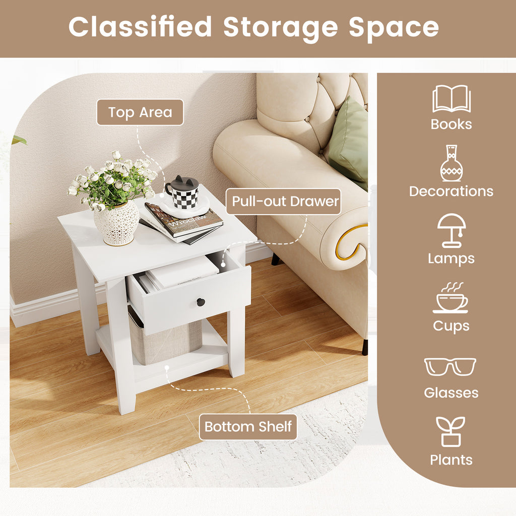 Nightstand with Drawer - White, Modern Bedside Table