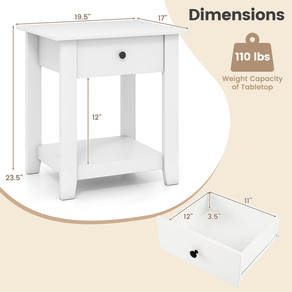 Nightstand with Drawer - White, Modern Bedside Table