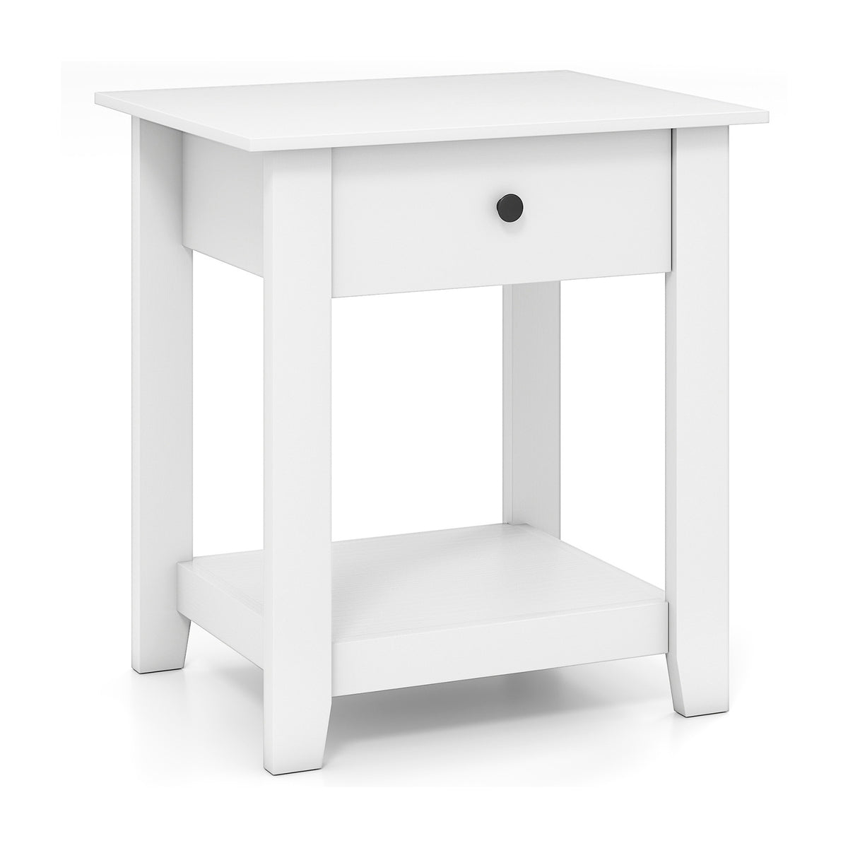 Nightstand with Drawer 3-Tier Bedside Table - White