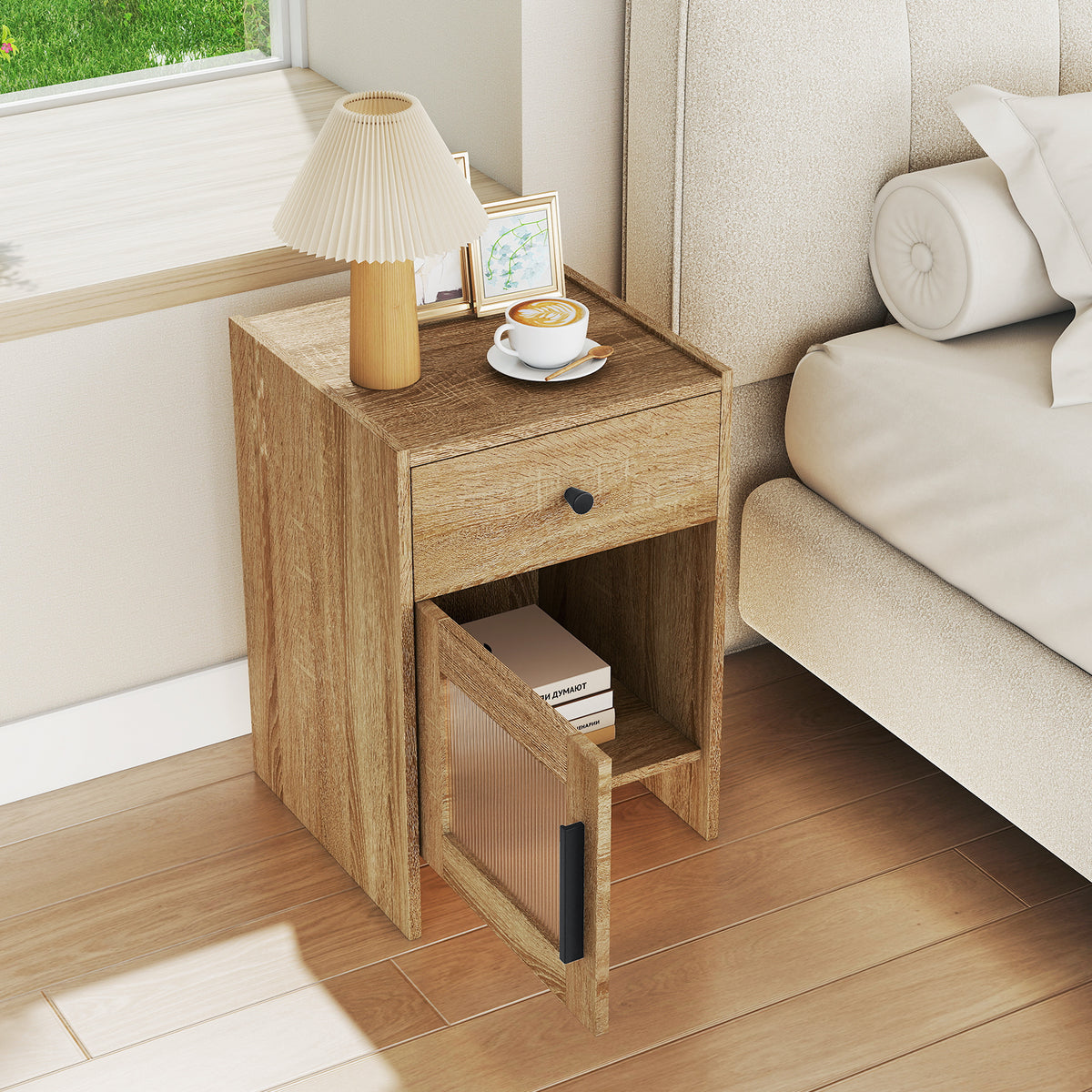 Nightstand with Drawer and Cabinet - Natural