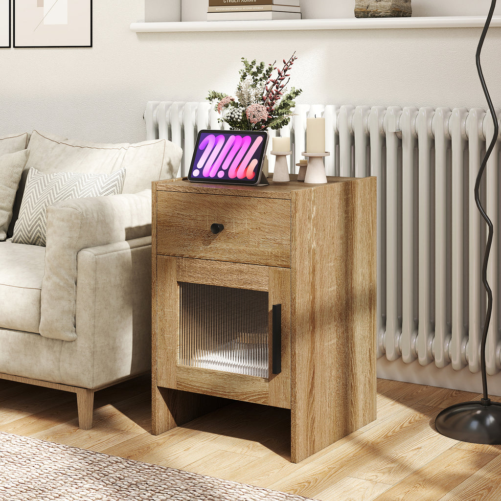Nightstand with Drawer and Cabinet - Natural
