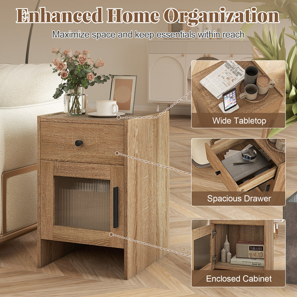 Nightstand with Drawer and Cabinet - Natural