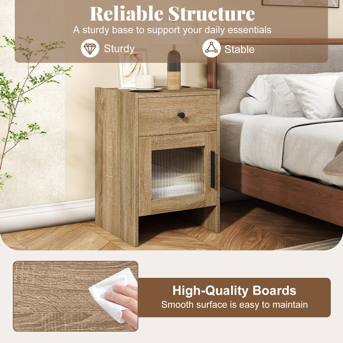 Nightstand with Drawer and Cabinet - Natural