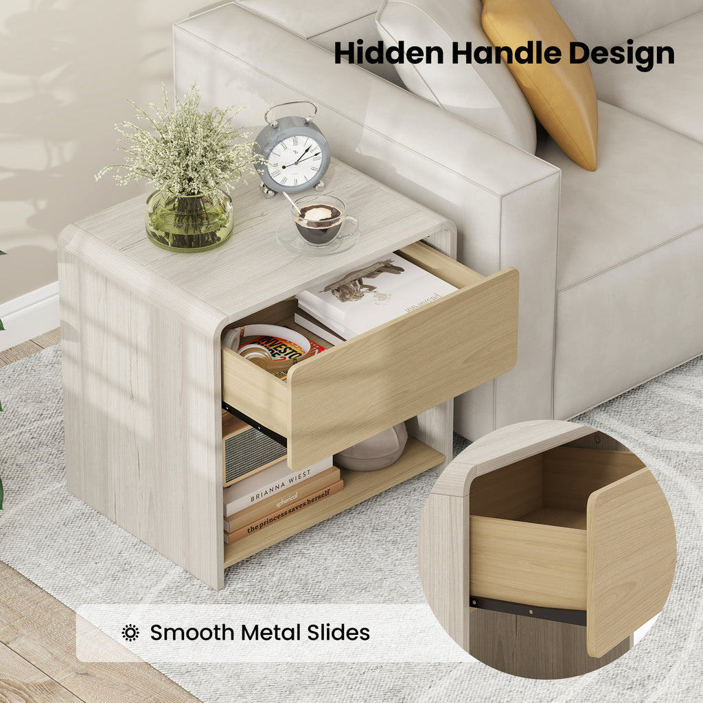 2-Tier Modern Nightstand with Drawer and Open Shelf, Oak