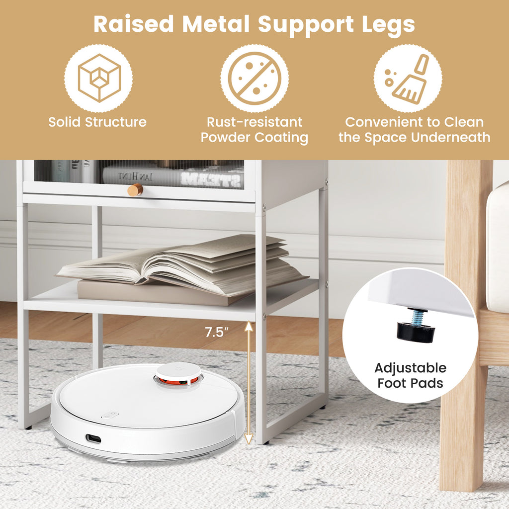 White Nightstand with Flip-Up Door Storage Shelf