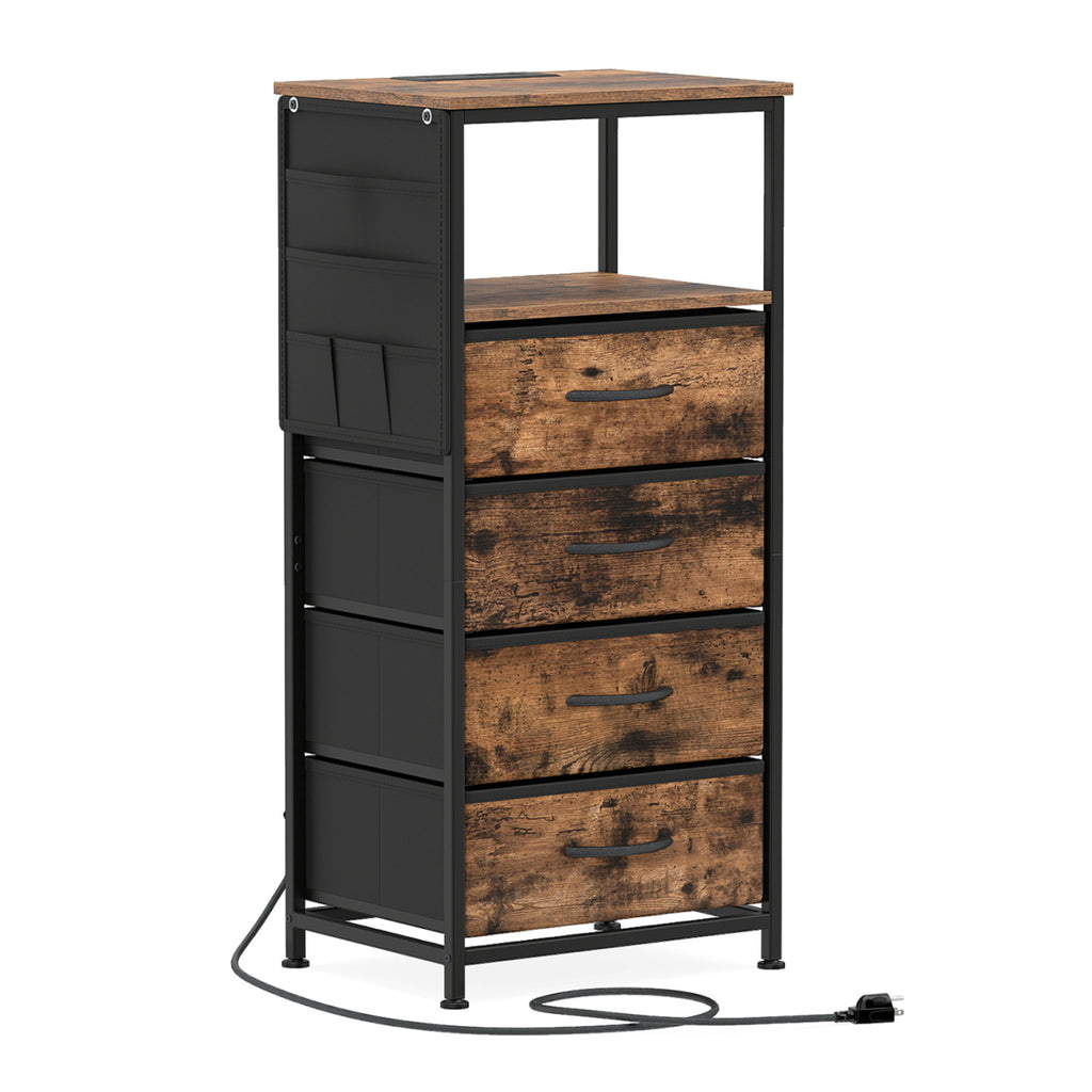 Nightstand with Charging Station, 34" Modern Bedside Table - Rustic Brown