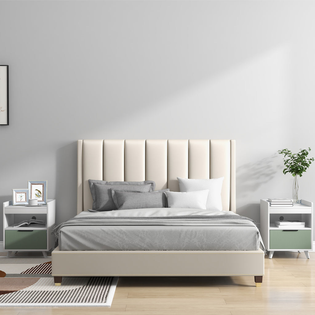 Modern Nightstand with LED Lights, Sliding Drawer – White