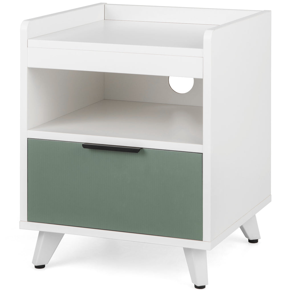 Modern Nightstand with LED Lights, Sliding Drawer – White