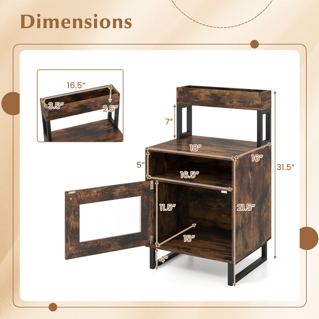 LED Nightstand with Storage, Rustic Brown