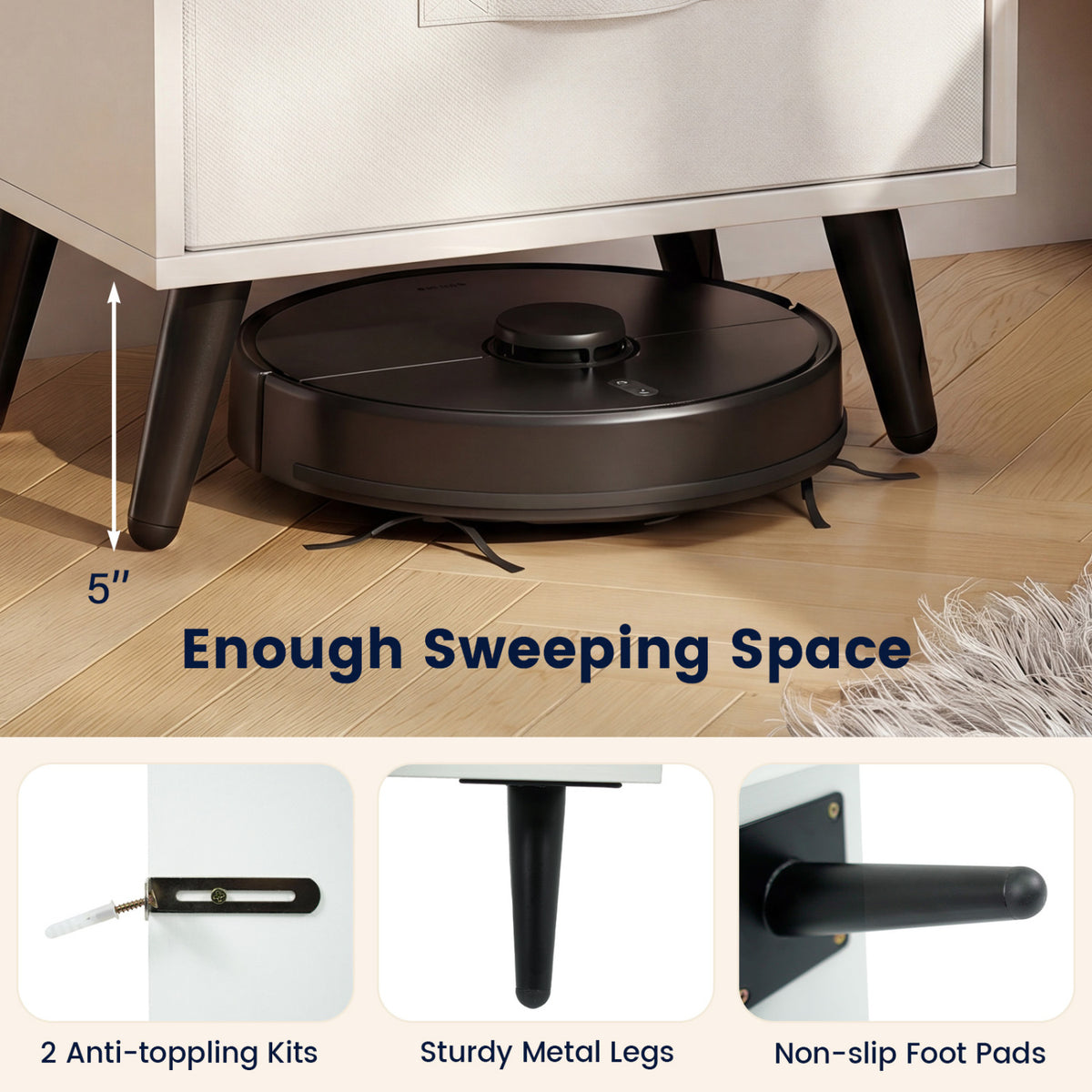 Nightstand with Power Outlets and LED Lighting, White