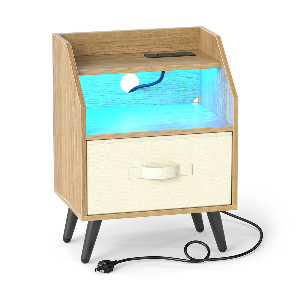 Nightstand with Power Outlets and LED Lighting - White