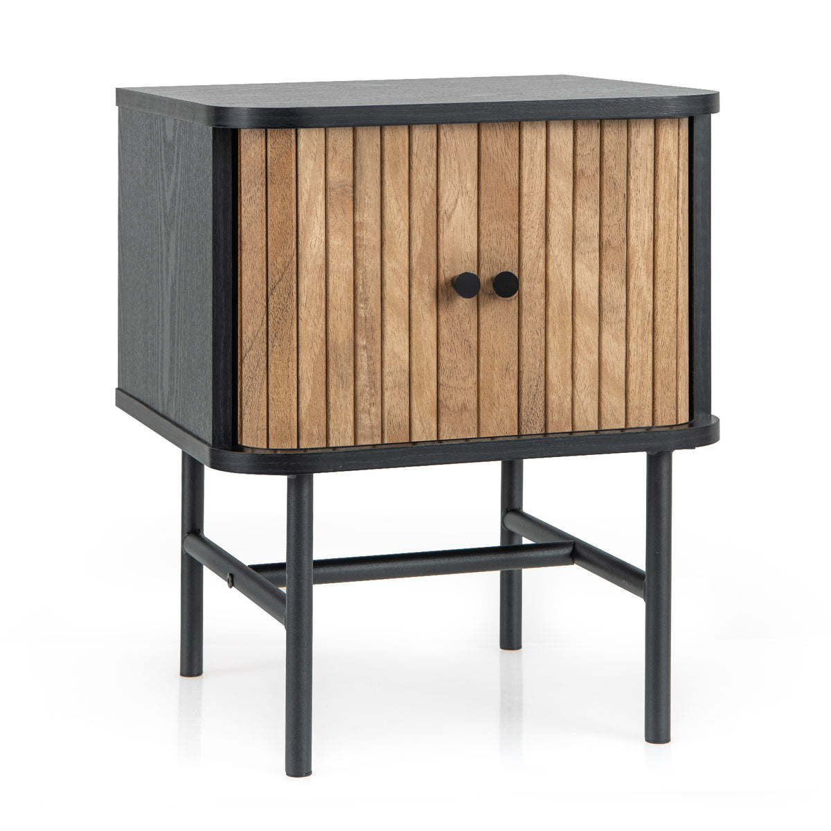 Bedside Table Set of 2 with Fabric Drawers, Walnut