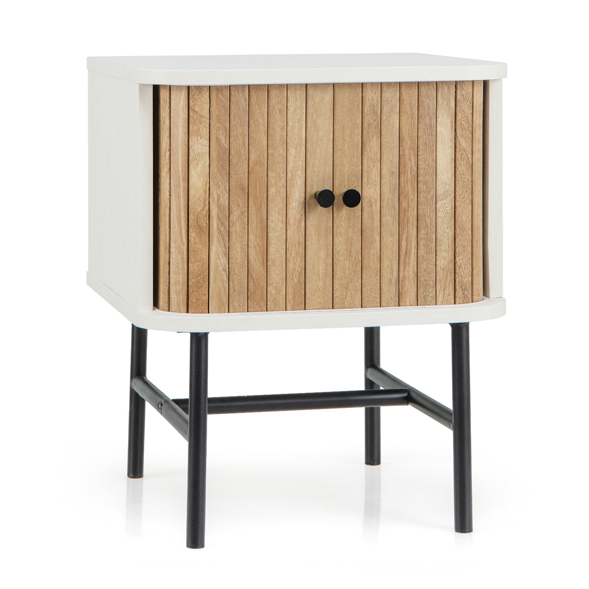 Mid-Century Modern Nightstand with Sliding Doors, White