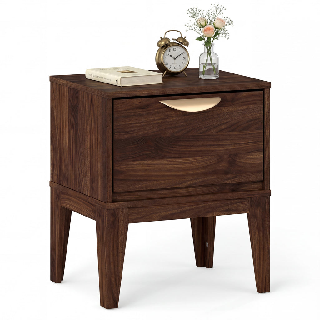 Mid Century Modern 2-Drawer Nightstand with Storage, Walnut