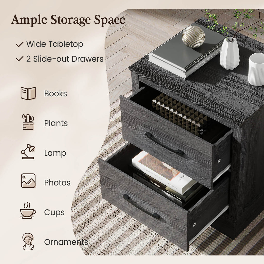 Wood Nightstand with Storage Drawers - Dark Gray