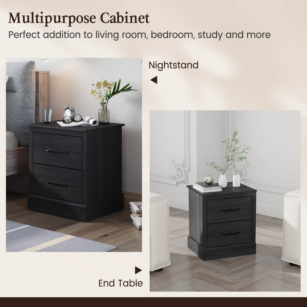 Wood Nightstand with 2 Storage Drawers - Dark Gray