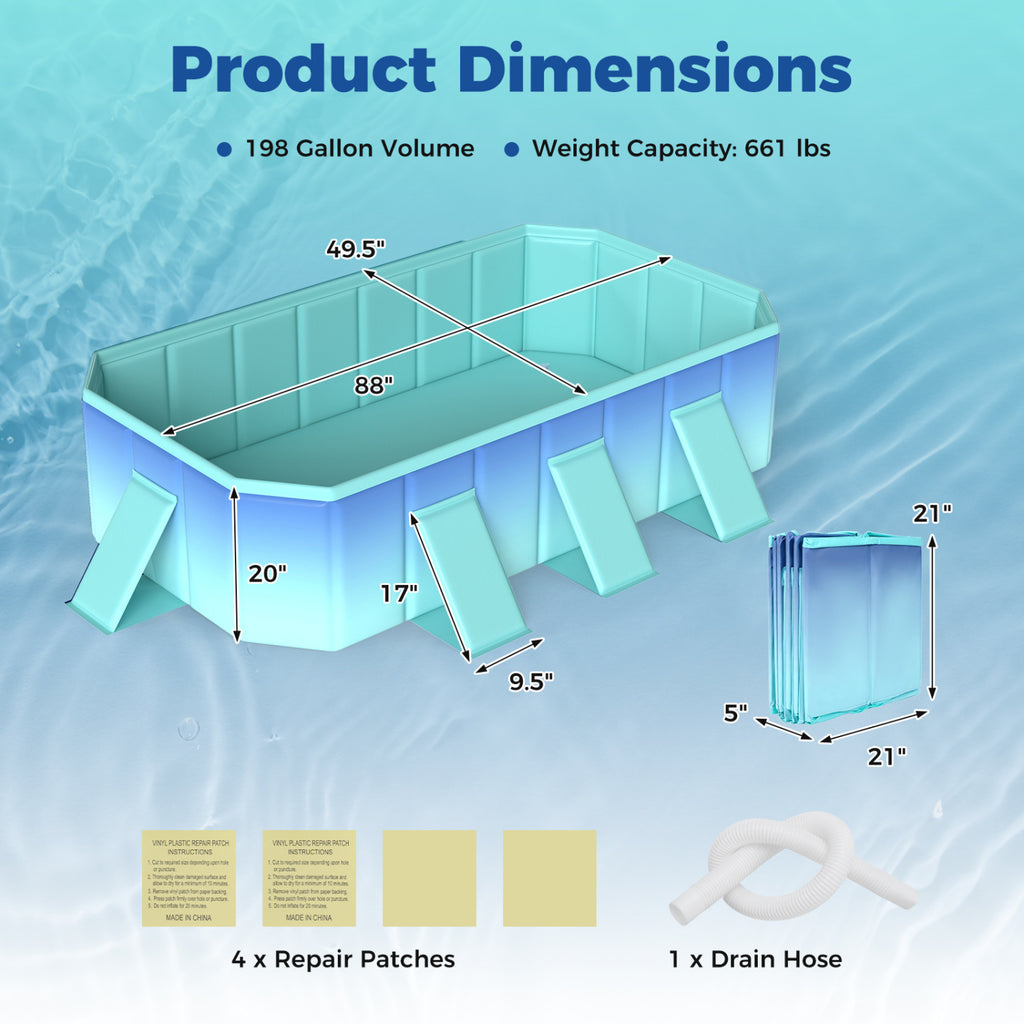 Non-Inflatable Swimming Pool Portable Around Ground with 8 Support