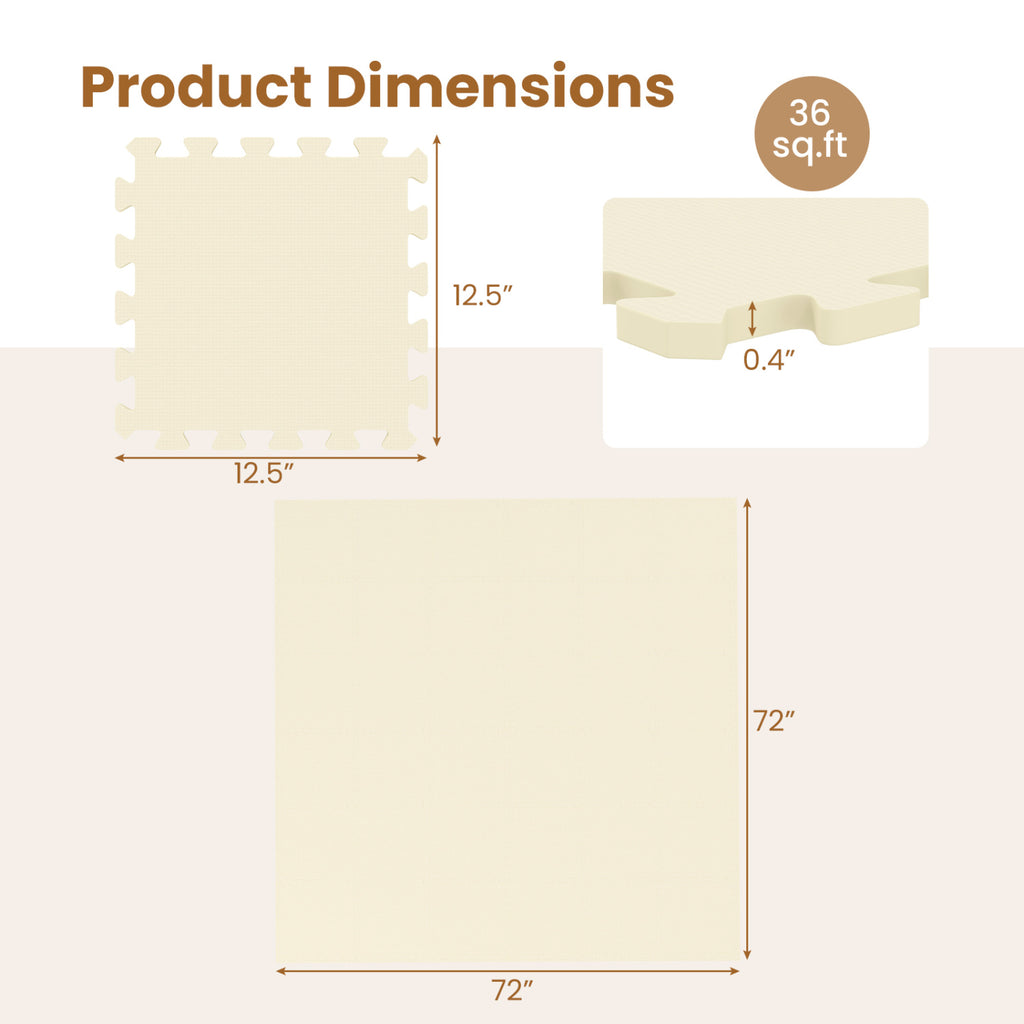 Non-Slip Foam Floor Tiles for Living Room & Home Gym - 36 Beige Pieces