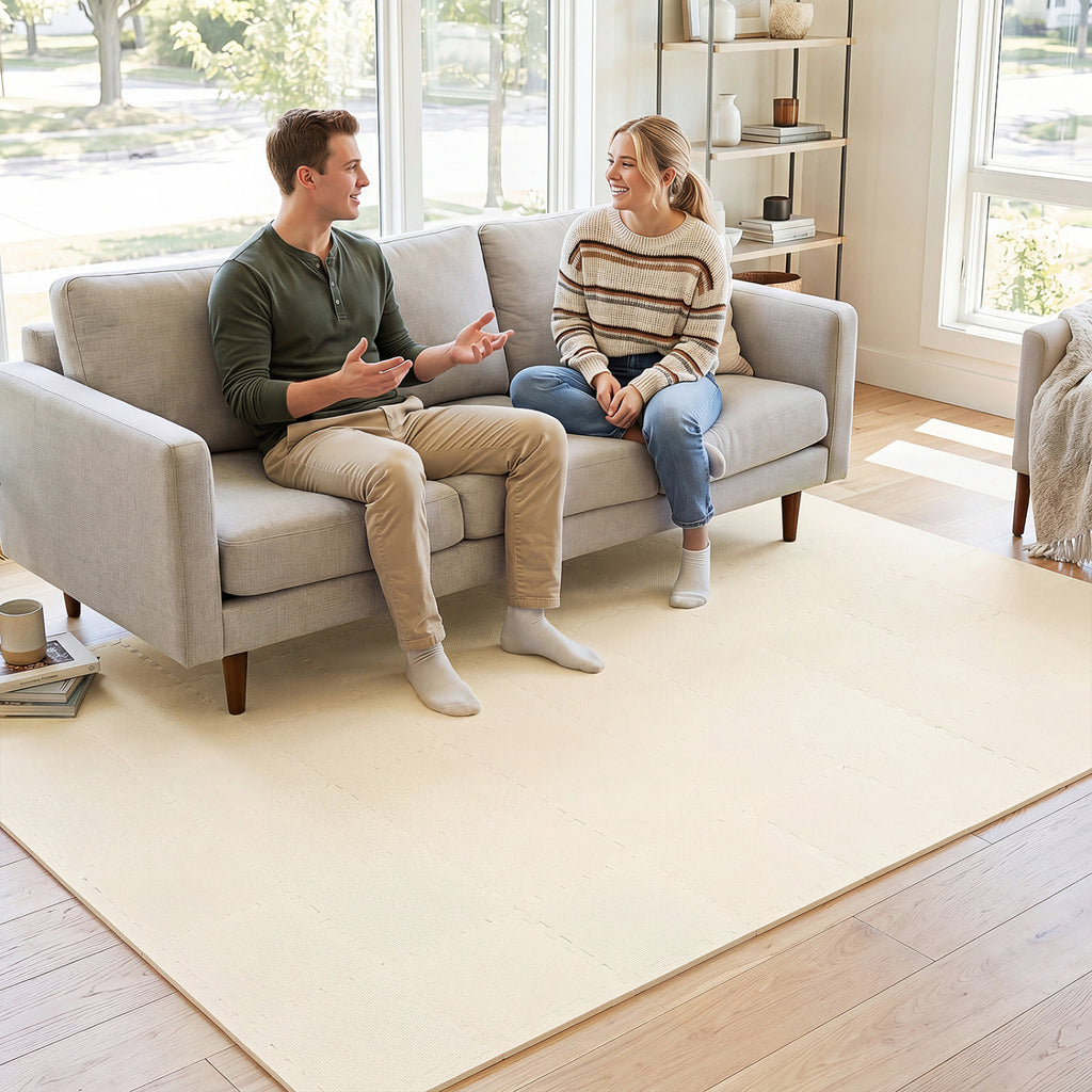 Non-Slip Foam Floor Tiles for Living Room & Home Gym - 36 Beige Pieces