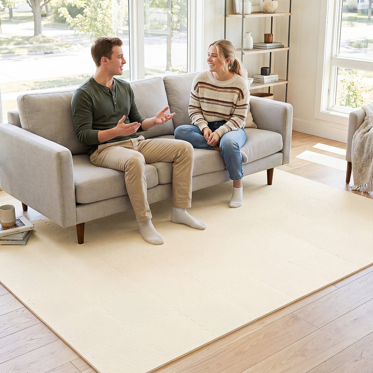 Non-Slip Foam Floor Tiles for Living Room & Home Gym - 36 Beige Pieces