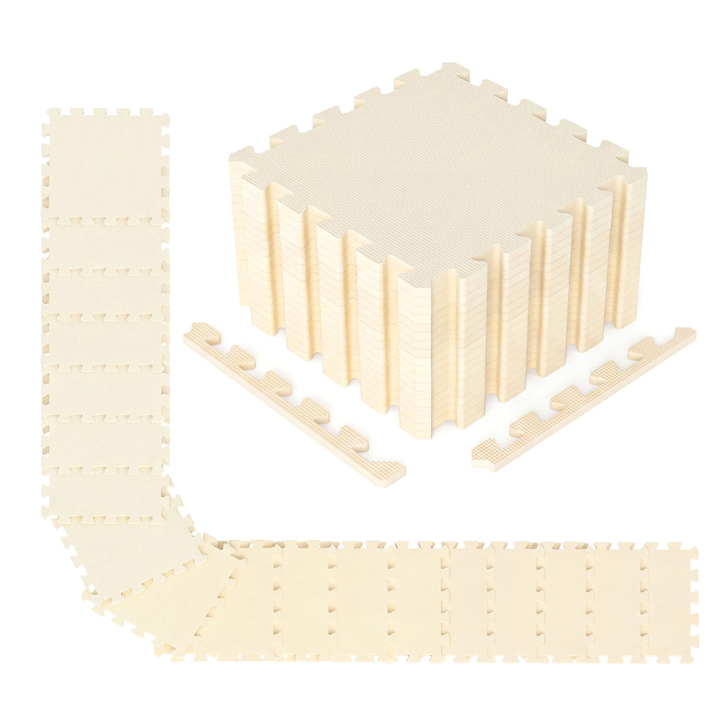 Non-Slip Foam Floor Tiles for Living Room & Home Gym - 36 Beige Pieces