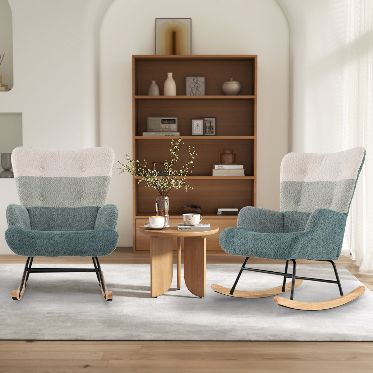 Nursery Rocking Chair with High Backrest & Armrests