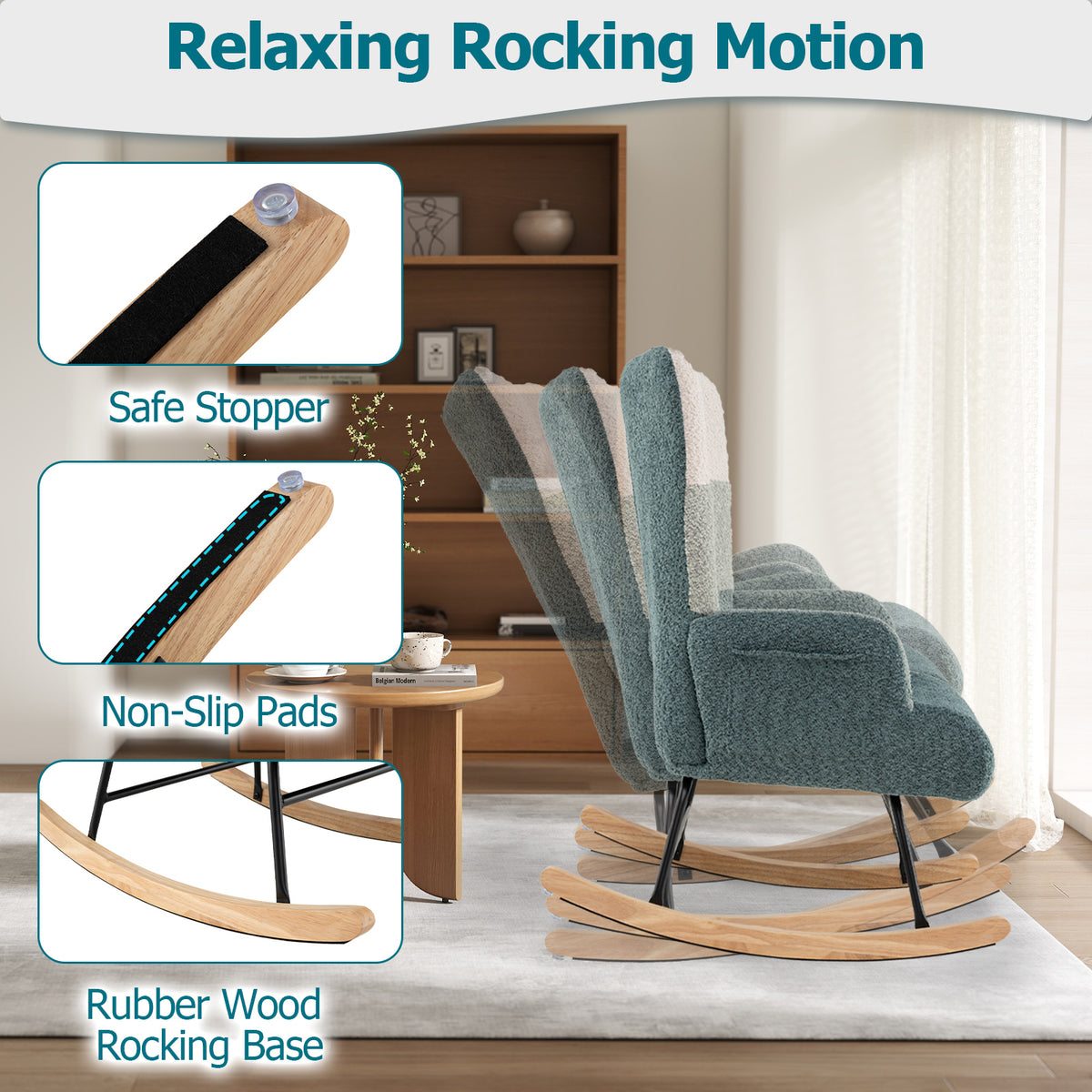 Nursery Rocking Chair with High Backrest & Armrests