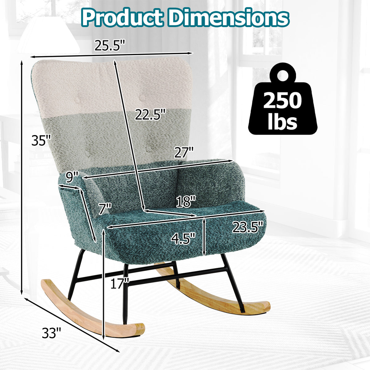 Nursery Rocking Chair with High Backrest & Armrests