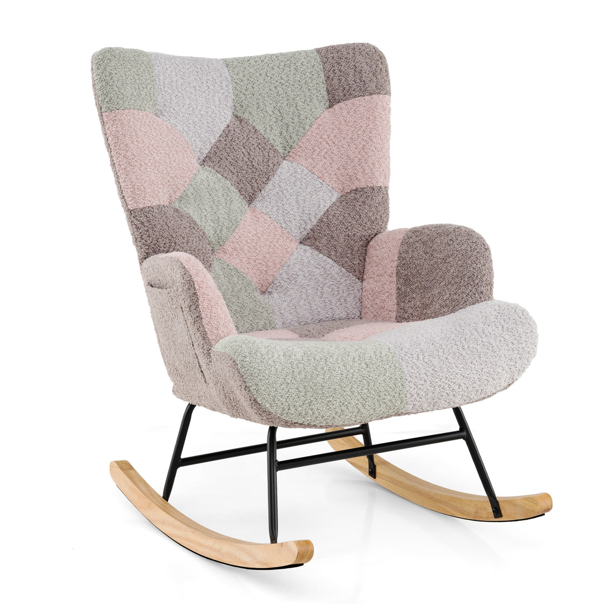 Rocking Chair with High Backrest & Armrests - Boucle