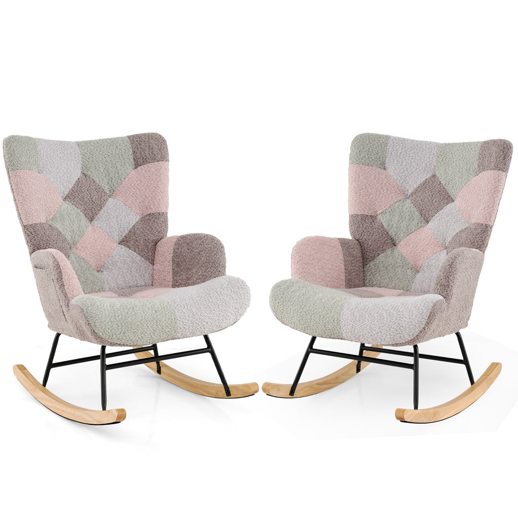 Rocking Chair with High Backrest & Armrests - Boucle