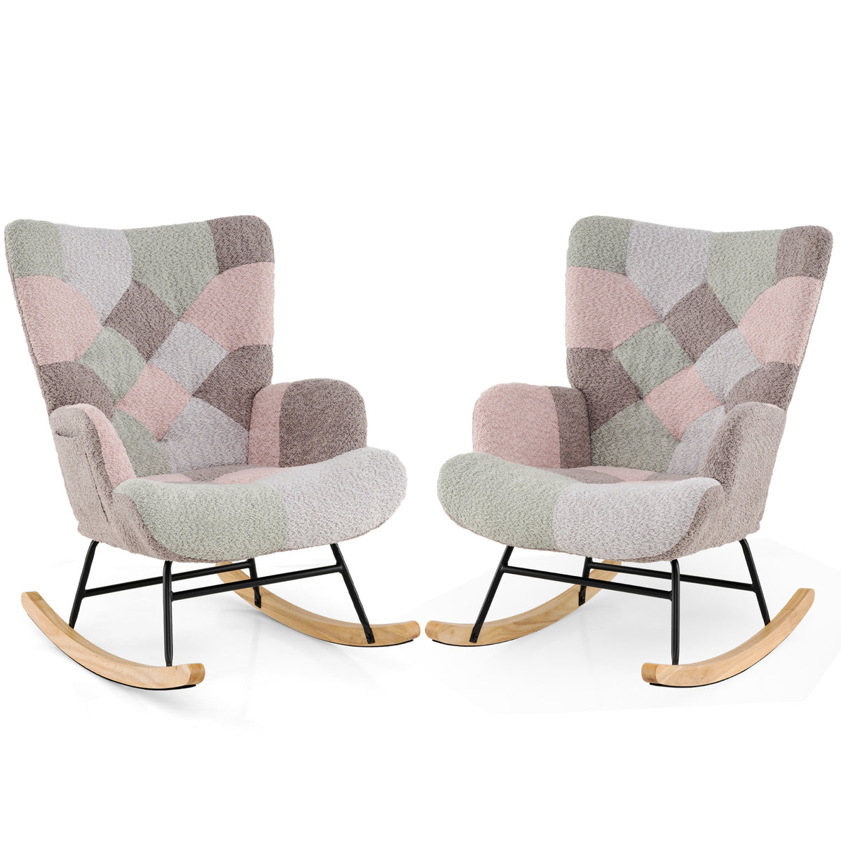 Rocking Chair with High Backrest & Armrests - Boucle