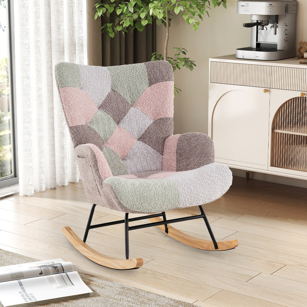 Rocking Chair with High Backrest & Armrests - Boucle