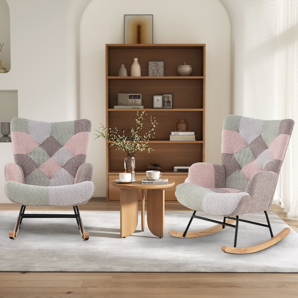 Rocking Chair with High Backrest & Armrests - Boucle